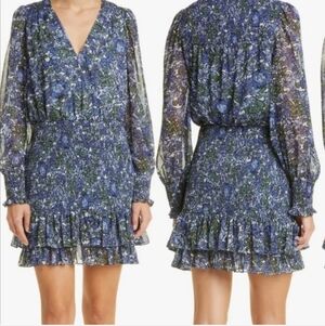 Veronica Beard Saera shirred floral-print silk-chiffon mini dress Size 6